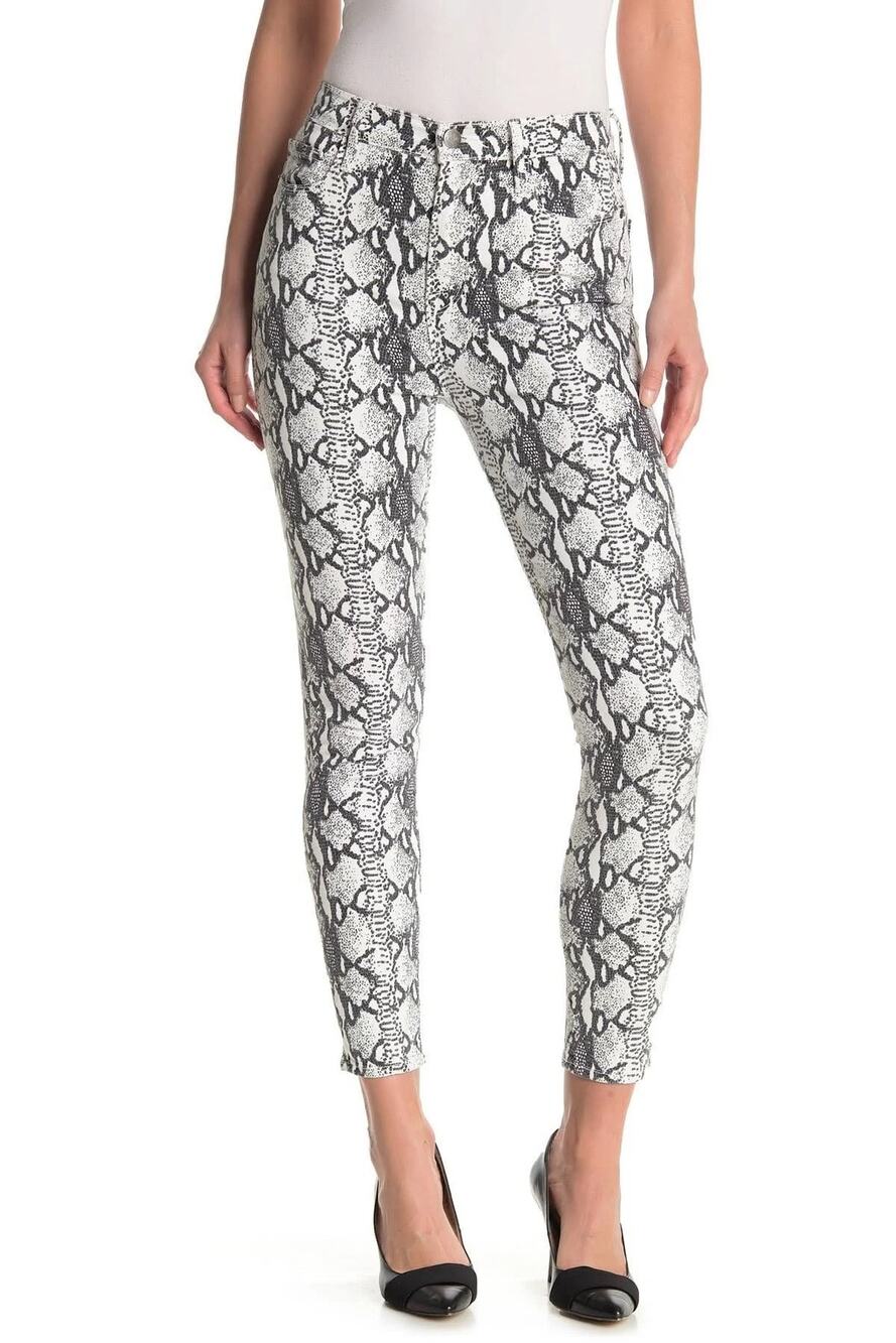 Frame Ali High Rise Cigarette Jeans in Gris Multi Python Snake Print Skinny EUC